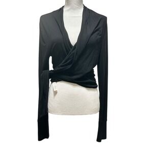 C&C Sport Womens Wrap Tie Top M Black Loop Through Adjustable Minimalist Lounge